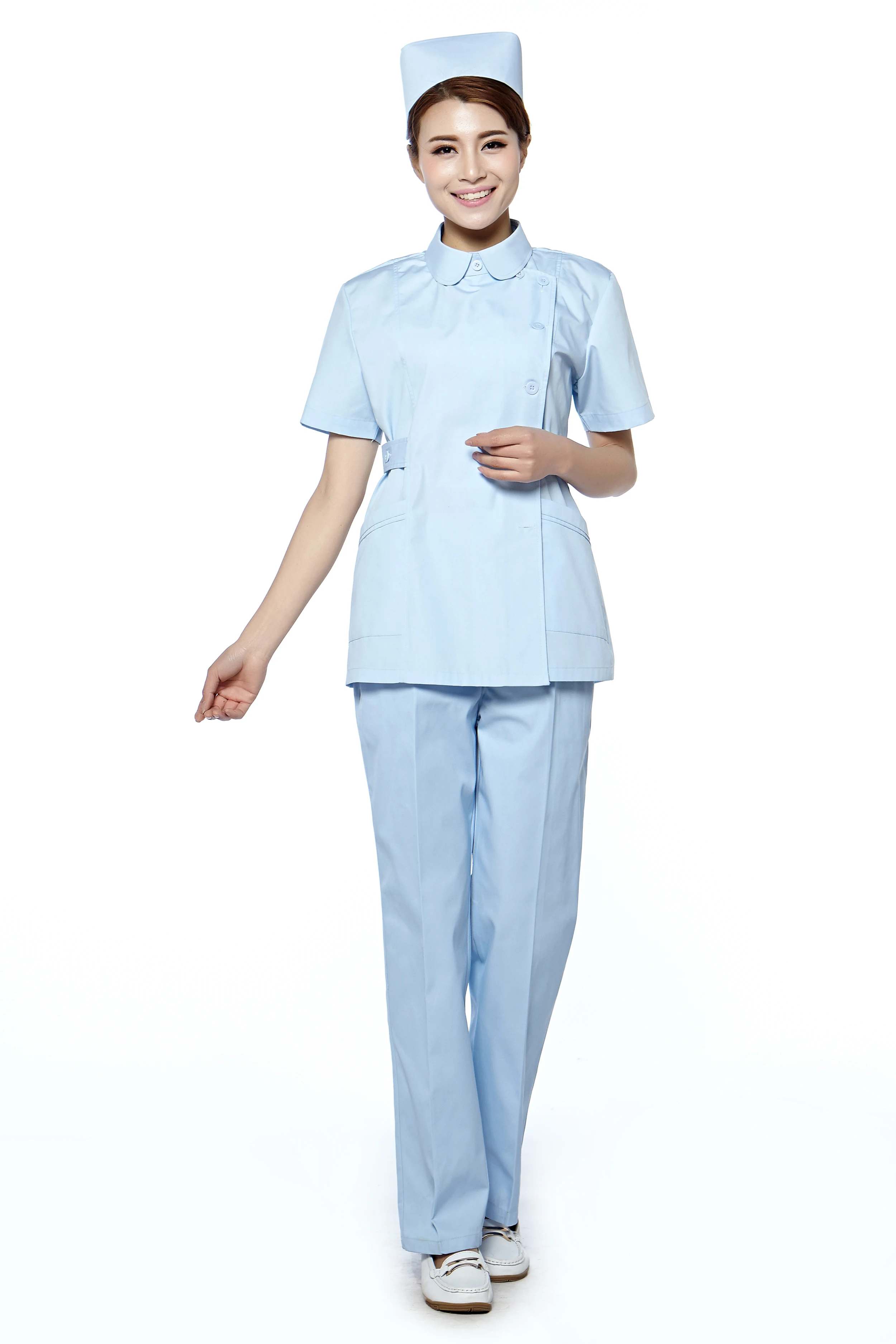 Синяя Униформа медсестры набор Туника брюки с коротким рукавом рабочая одежда