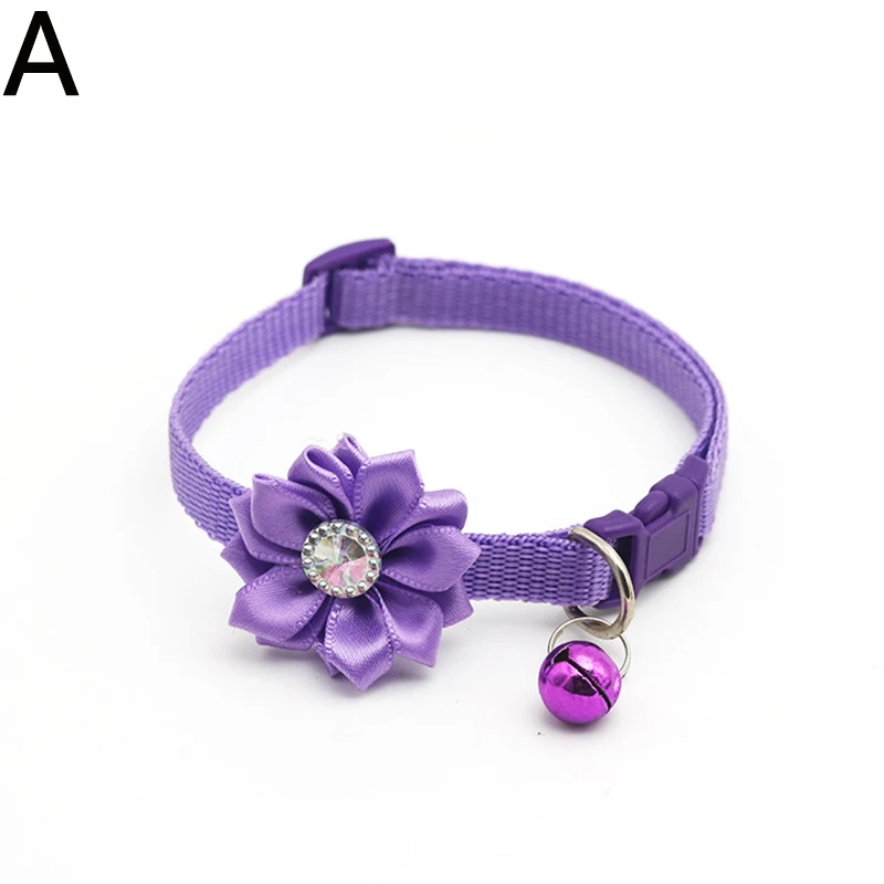 Pet Cat Collar With Bell Adjustable Flower Crystal Dog Easy Wear Buckle Lovely Pets Decor Accessories Dogs Cats Necklace | Дом и сад