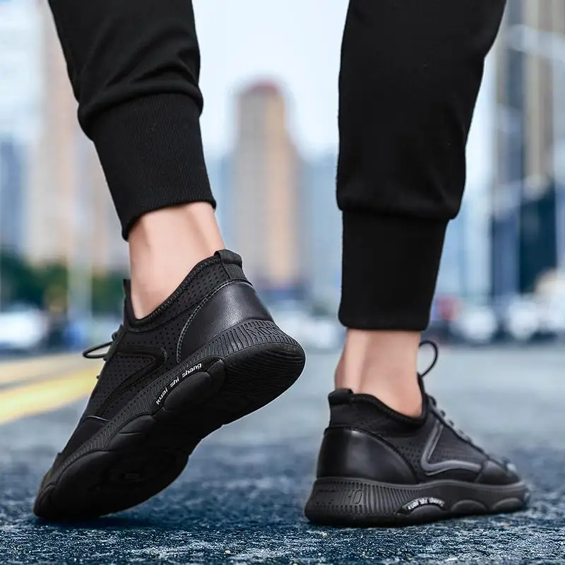 

High Quality New Men's Running Shoes Hollow Casual Shoes Breathable Cow Split Lace-Up Men Sneakers Comfortable Lightweight Shoes