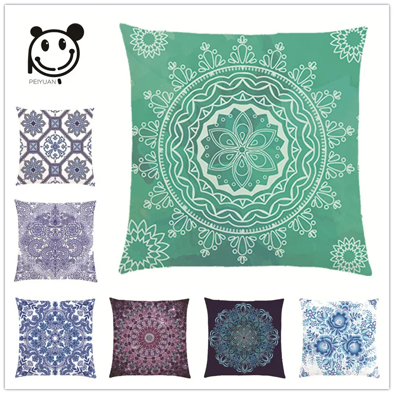 PEIYUAN Высококачественная наволочка с цифровой печатью синего и белого цветов в