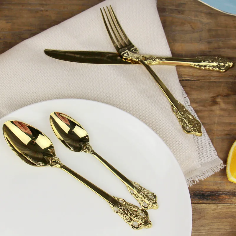 GFHGSD Новый 4 шт. нержавеющая сталь золотые столовые приборы столовая ложка нож для