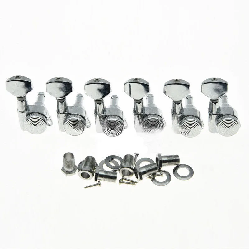 

6pcs Guitar Machine Heads Ferrules Threaded Bushings Set With Screws Chrome Right 6 Inline Locking Tuners Tuning Keys Pegs