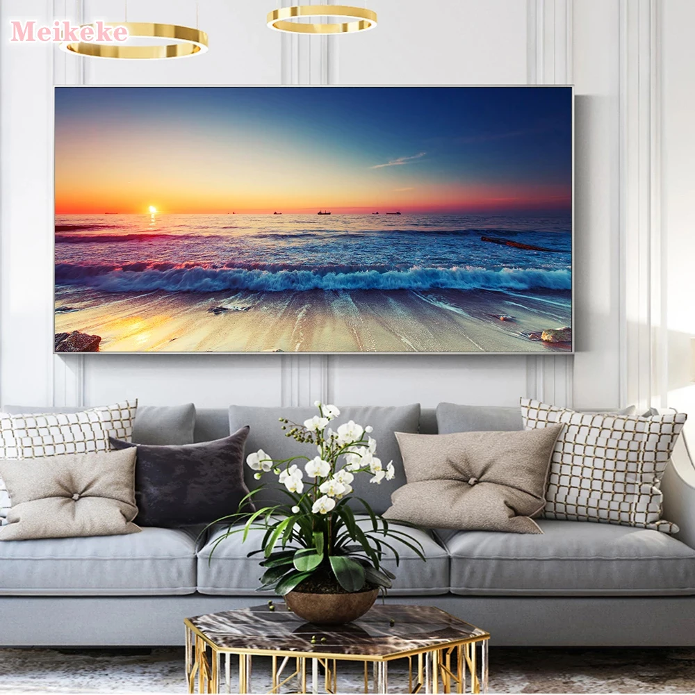 

Современный пейзаж С закатом, холст, фотообои и принты, морской пейзаж, настенные картины для украшения стен дома