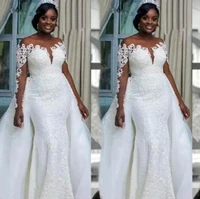 african lace wedding dresses high end customized long sleeve women dress overskirt bridal wedding gowns custom made plus size