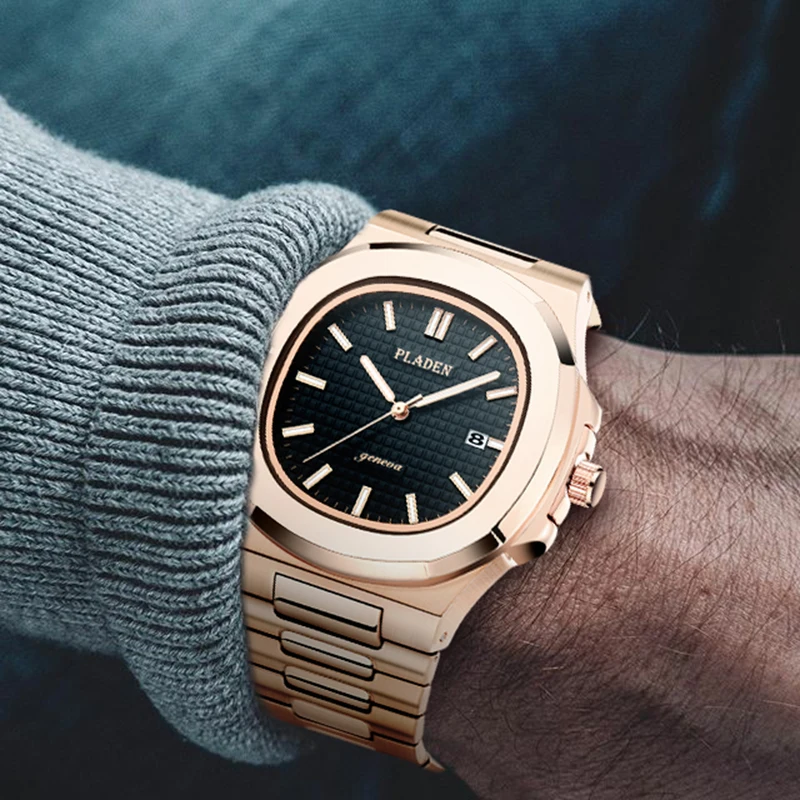 Часы Patek мужские из розового золота брендовые Роскошные Аналоговые кварцевые