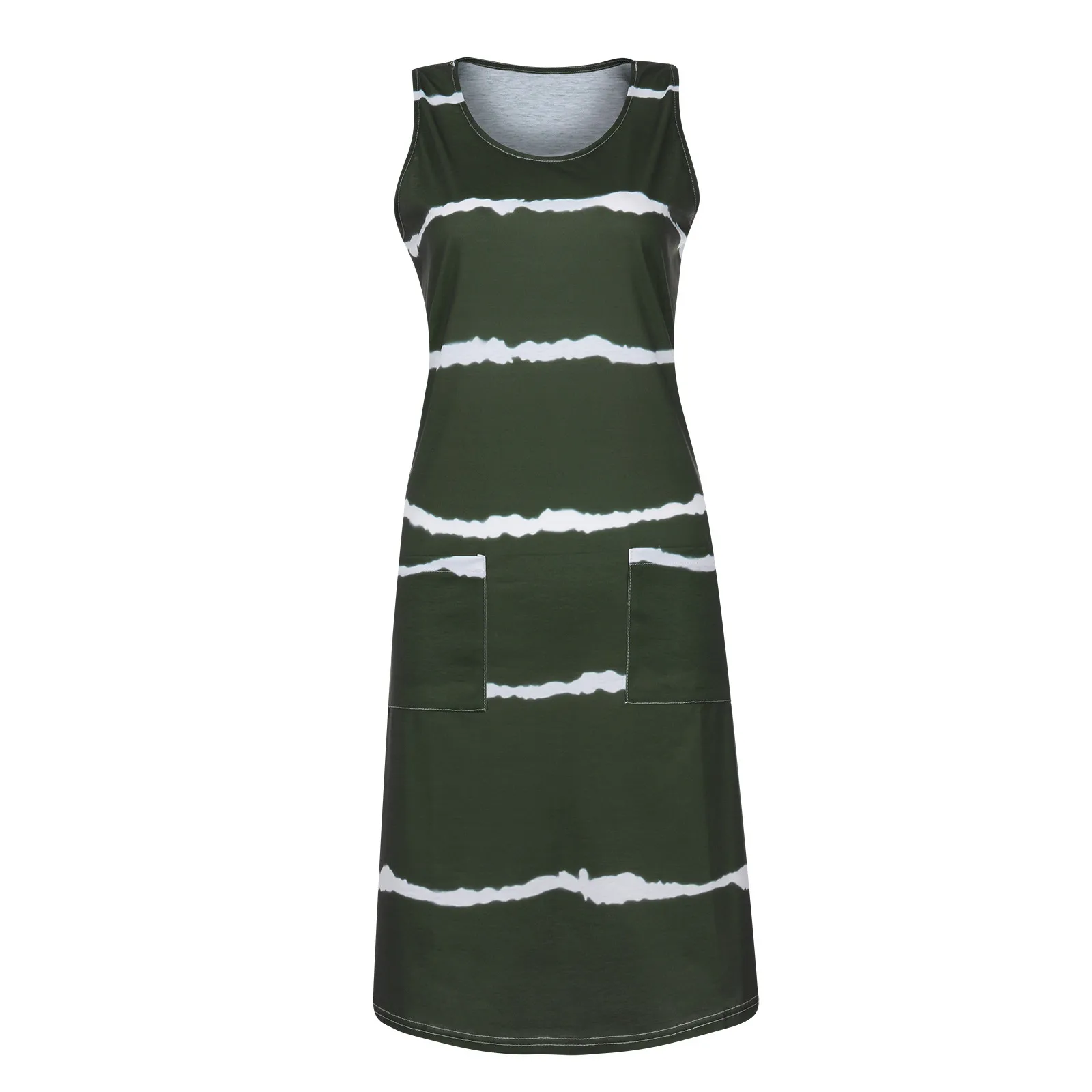 

Women Summer Dress Vintage Loose O-neck Print Sleeveless Tank Midi Dress Party Club Tank Knee-length Dresses Plus Size Vestidos