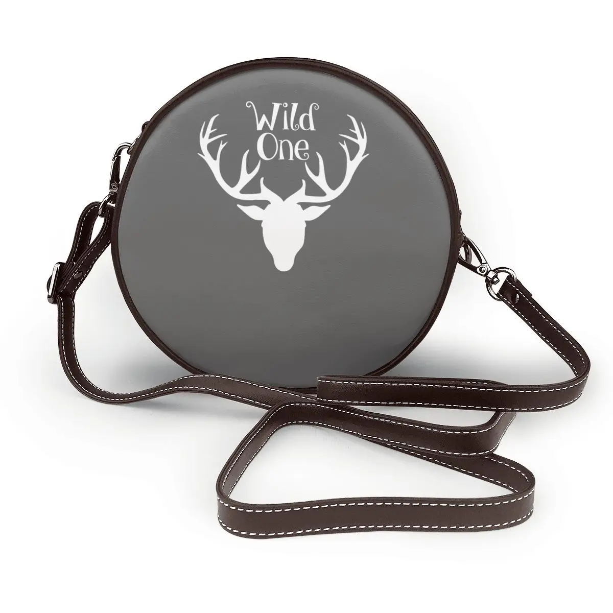 

Deer Head Shoulder Bag Reusable Leather School Round Bag Female Gifts Purse