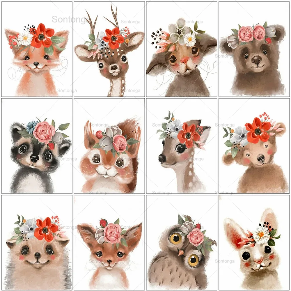 

Sontonga 5D Diy Diamond Mosaic Fox Animal Full Square Round Diamond Embroidery Cartoon Deer Cross Stitch Kits Handmade Gift