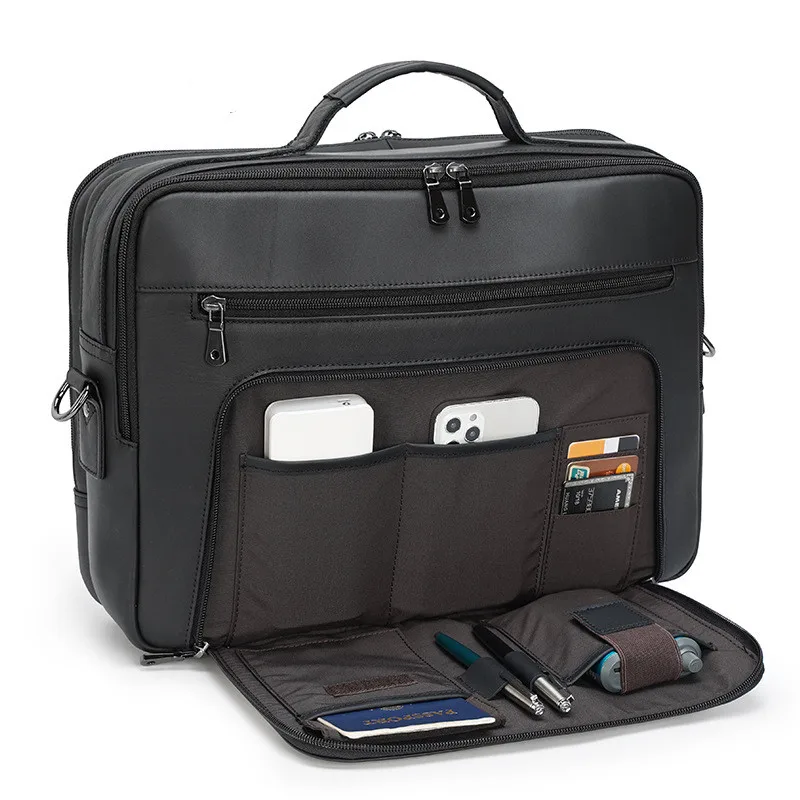 Leather men's briefcase business natural leather men's bag 15.6-inch computer handbag cowhide men's bag