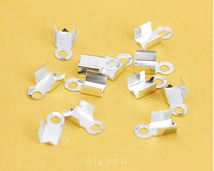 silver 100p 4x9 мм серебряное позолоченное металлическое ожерелье шнур кончик ювелирных изделий плавное складывание на застежке Обжимные бусины соединители пряжки - Цвет: silver