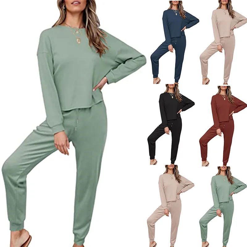 

AYES Matching Sets Casual Trouser Suits Women Tracksuit Autumn Long Sleeves Solid 2 Pieces Set Female Split Pant Sets Sportswear