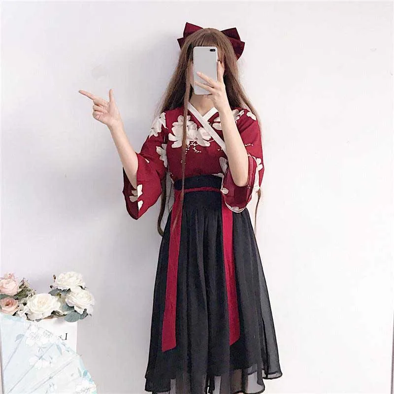Кимоно с цветочным рисунком в японском стиле Kawaii для девочек юката летний топ