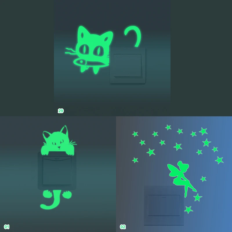 Луна звезды светится в темноте домашний декор мультфильм переключатель наклейки