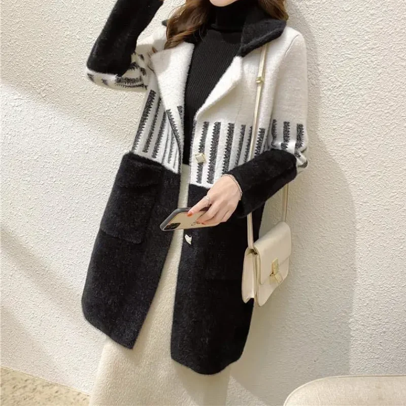 Женский мохеровый кардиган осенняя вязаная куртка из меха норки 2021 |