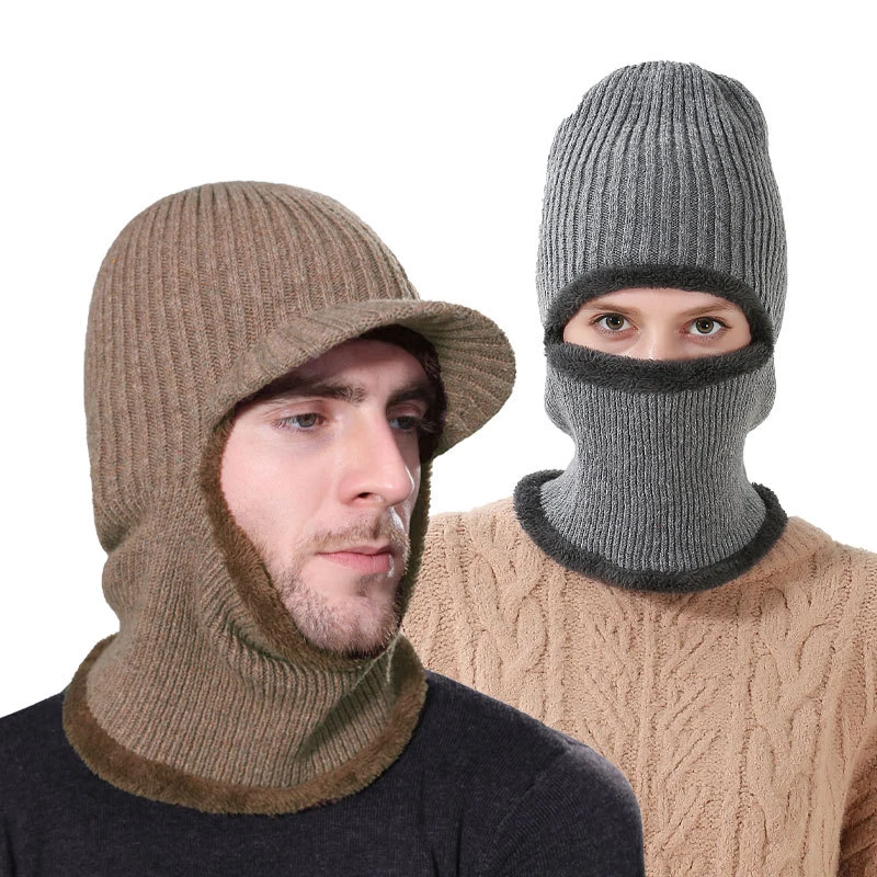 

Winter Brim Hats Scarf Warm Knit Hat Outdoor Bonnet Knitted Neck Gaiter with Thick Fleece Lined Ski Caps for Men Women