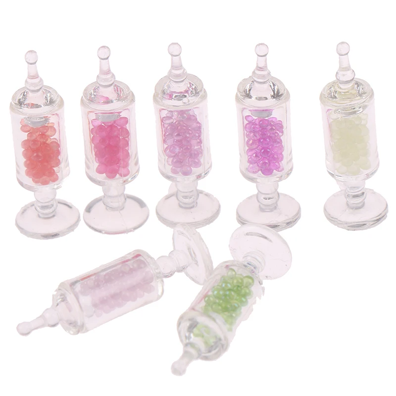 

8 Colors 1/12 Dollhouse Miniature Accessories Mini Resin Candy Jar Simulation Candy Bottle Model Toy for Doll House Decoration