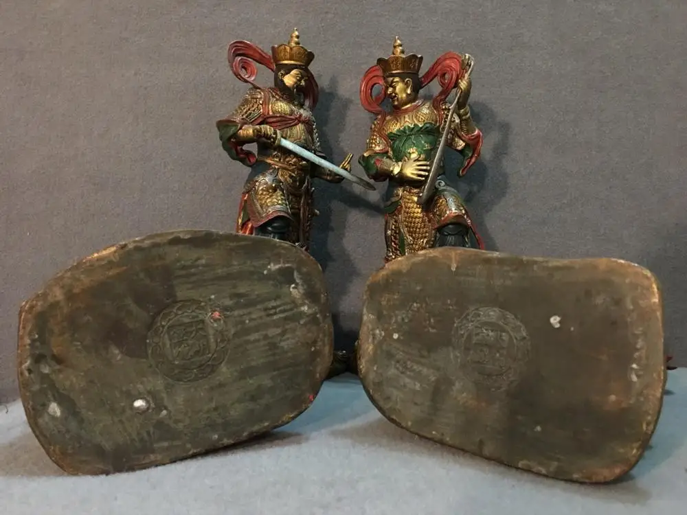 

16"Tibet Buddhism Temple Old Bronze Painted Four Heavenly Kings Buddha Four guardians Good weather and good weather