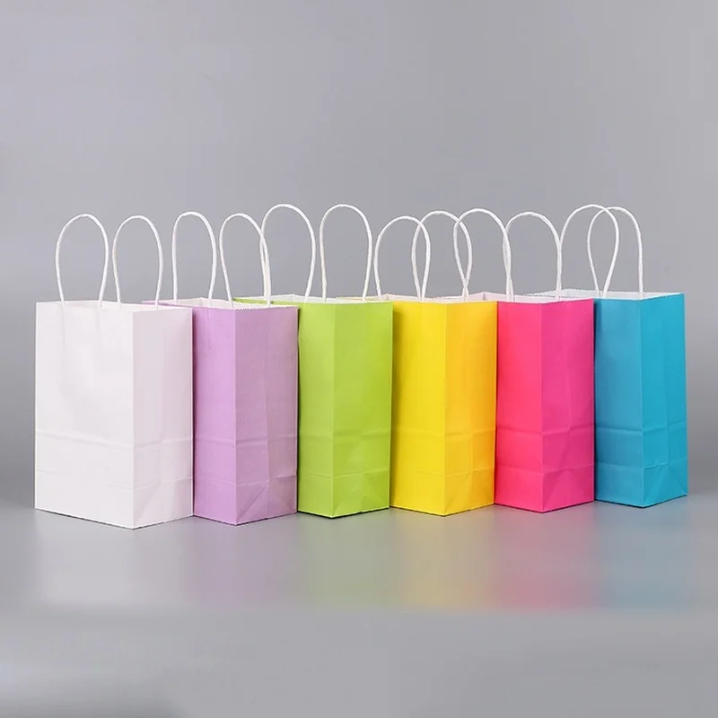 

20Pcs/lot Kraft Paper Bag with Handles 21*15*8cm Festival Gift Bags for Wedding Baby Birthday Party