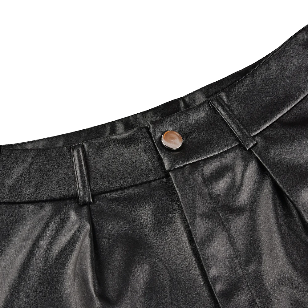 

Women Fashion Lace Up Leather Sexy Pants Bow Casual PU Leather Shorts Loose Trousers Clubwear Hot Wet Look High Waist Bow Belted