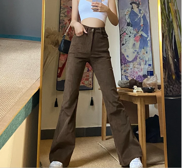 Women'scropped pants 20221 High Waist Trouser Suits Fashion Loose Flare Wide Leg Pants Full Length Female Casual Straight Pants