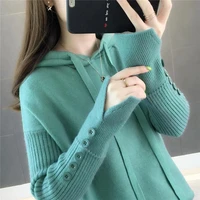 weihaobang 2021autumn winter new womens hooded pullover knitted coat loose solid color button long sleeve knitting