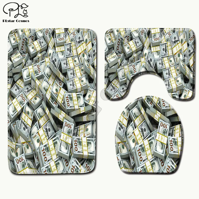 

Dollar money pattern Cartoon funny 3D printed Bathroom Pedestal Rug Lid Toilet Cover Bath Mat Set drop shipping style-3