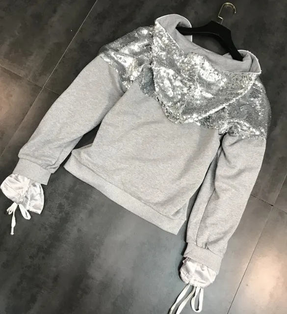

Fashion Women Tracksuit New Shiny Sequins with Hooded Zipper Jacket Hoodies + Sweatpant Students Two Piece Set Sports Suit