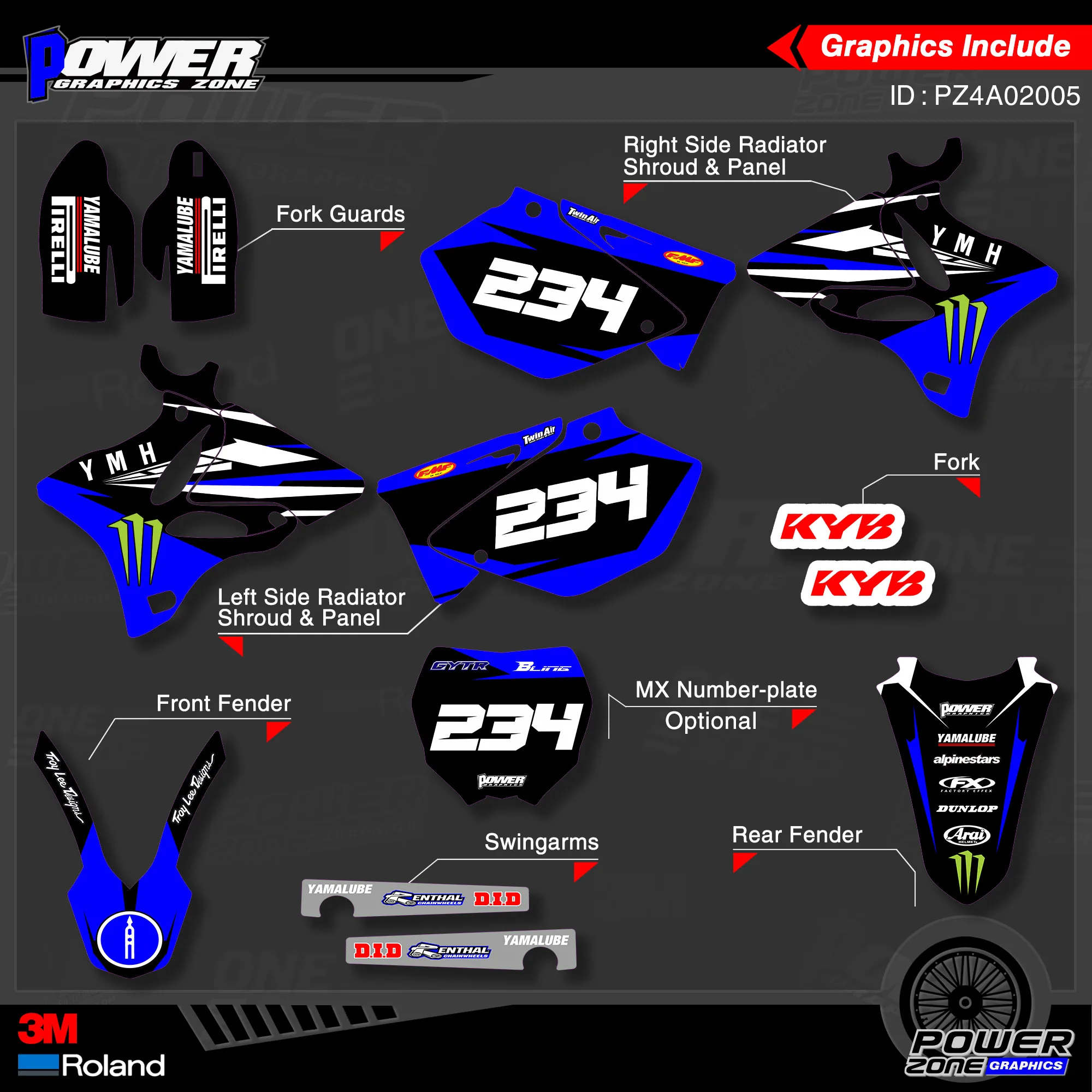 Набор наклеек PowerZone для YAMAHA 2002-2014 YZ125 YZ250 005 3 м | Автомобили и мотоциклы