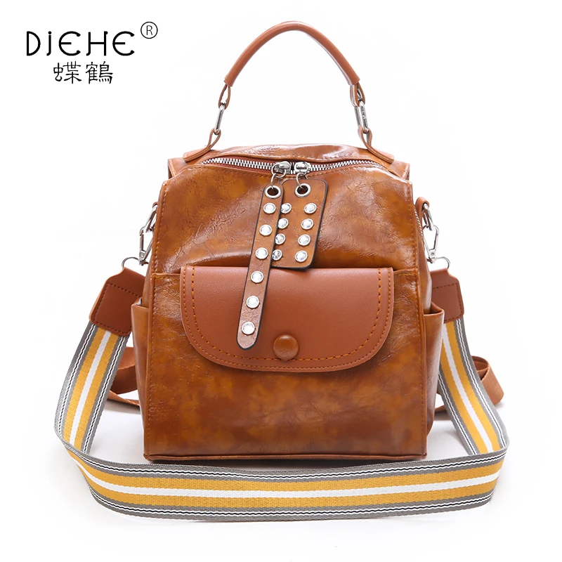 Модный женский кожаный рюкзак винтажная школьная сумка с заклепками рюкзаки для