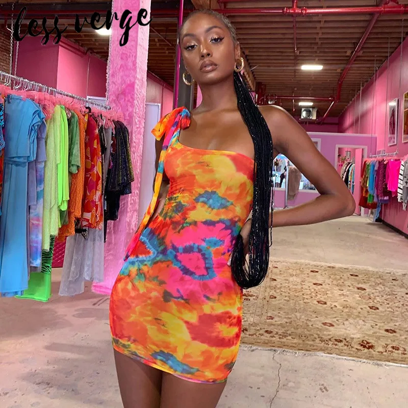 Сексуальное облегающее мини платье Lessverge с принтом открытыми плечами для