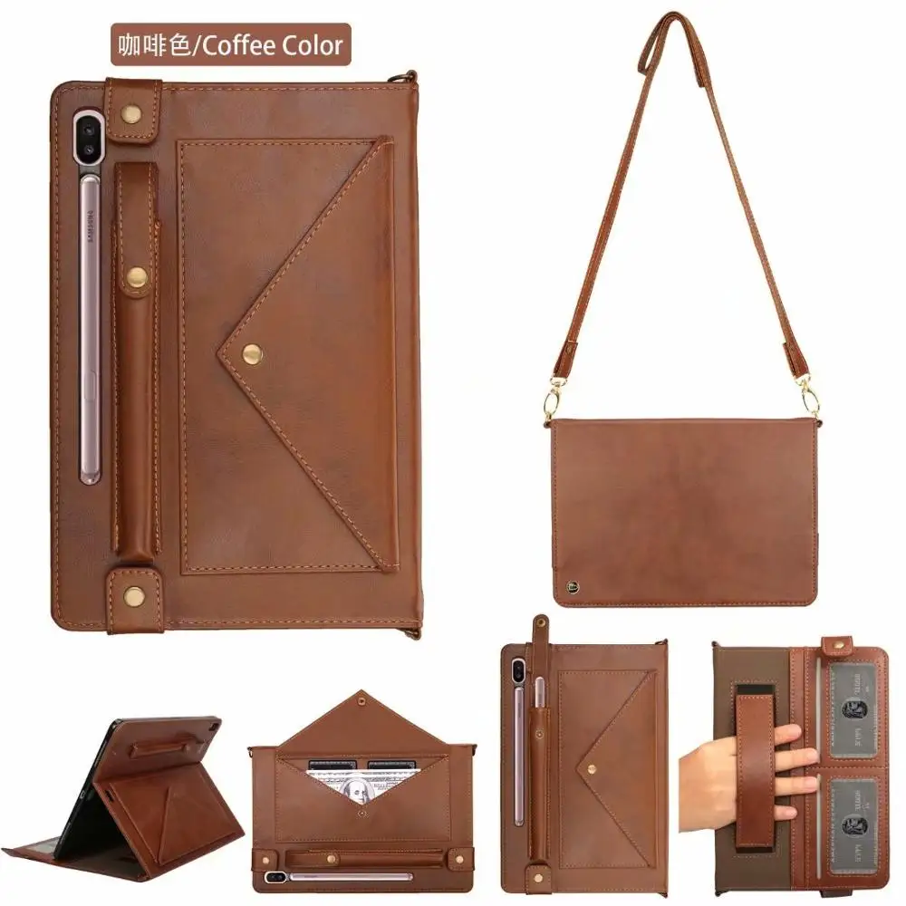 Genuine Leather Case with Pencil Holder for Samsung Galaxy Tab S6 10.5 SM-T860 SM-T865 Tablet Cover with Neck Strap+ Pen - Цвет: Picture color