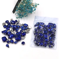clothing accessories mixed shape royalblue glass crystal sewing rhinestones with silver base for dressgarmentshoes
