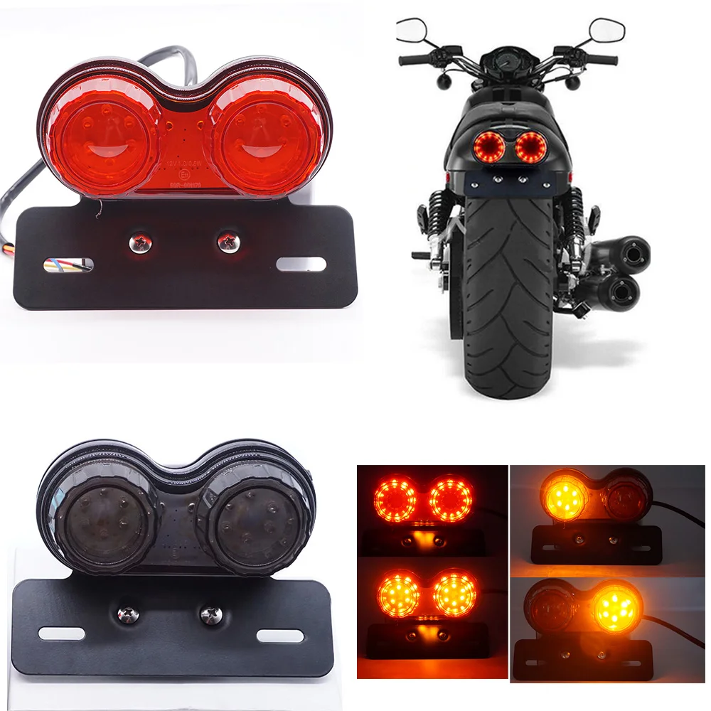

12V Universal Motorcycle LED Taillight Motorbike Rear Stop Brake Lamp License Plate Holder Turn Signa Light lsIndicators Custom