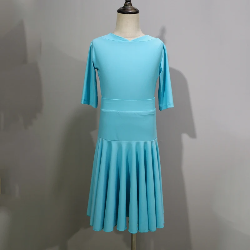 

New Children'S Latin Dance Dress Girls Summer Short-Sleeved Latin Dance Tops Pleated Skirt Latin Professional Clothing SL5006