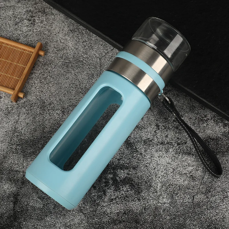 500 мл стеклянная чайная бутылка с двойными стенками и веревкой дизайнерская