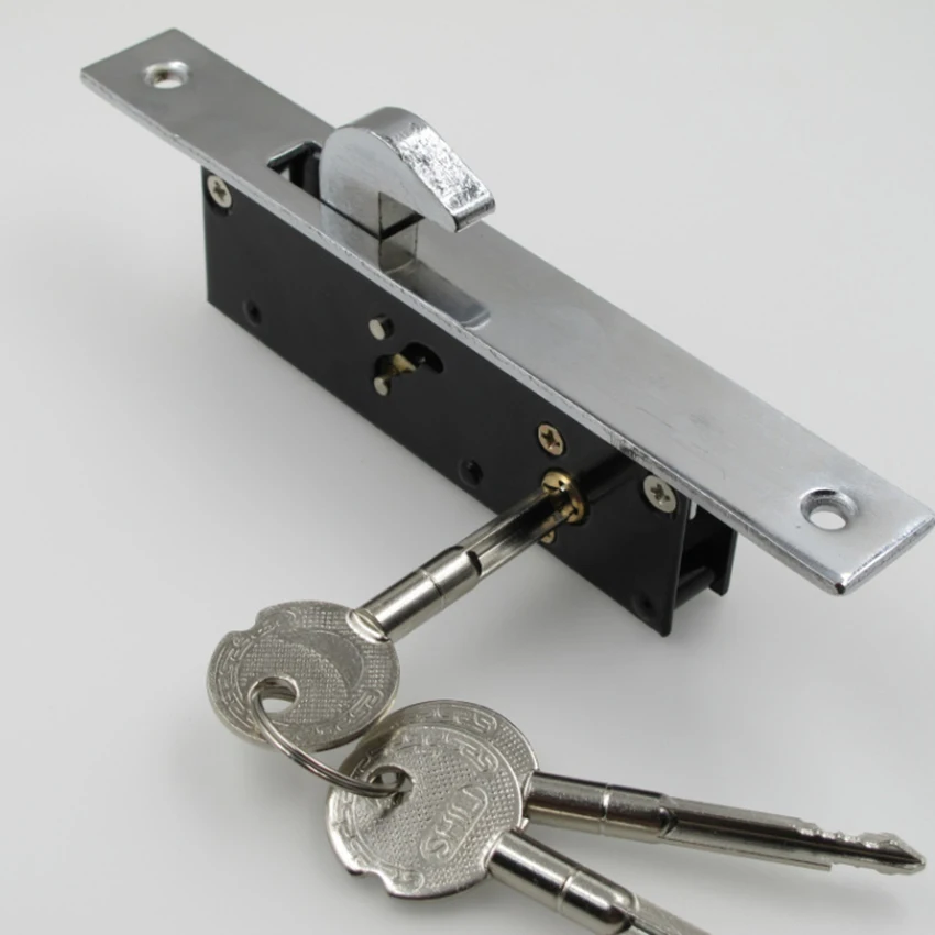 Sliding Glass Door Replacement Mortise Lock with Adapter Plate and Keys, 4mm Screw Holes, for Door of 35-45mm Thickness