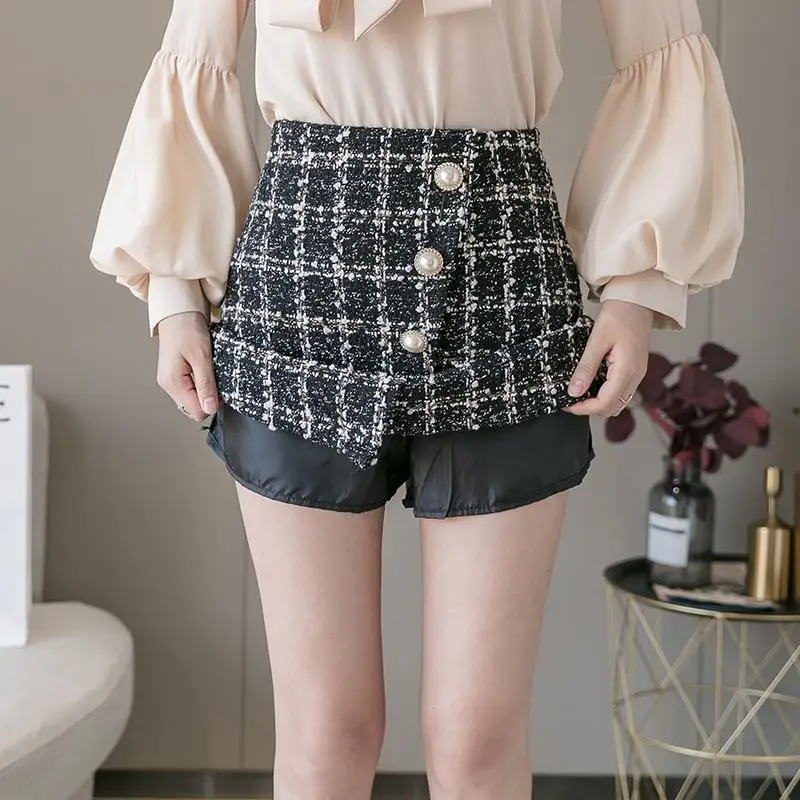 Женская юбка на весну и осень модная мини-юбка из твида в японском стиле черная