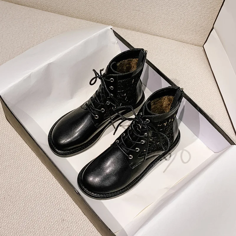 

2020 Autumn Net Red Celebrity Inspired Retro round Toe Chunky Heel Women's Boots Solid Color Short Boots