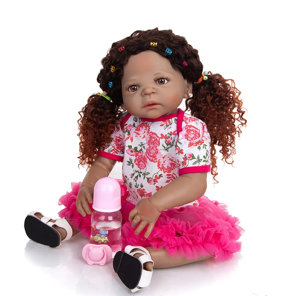

New Design Density Curls black doll Princess girl Reborn Baby full silicone vinyl doll Lifelike 60 CM Toddler girl toys gift