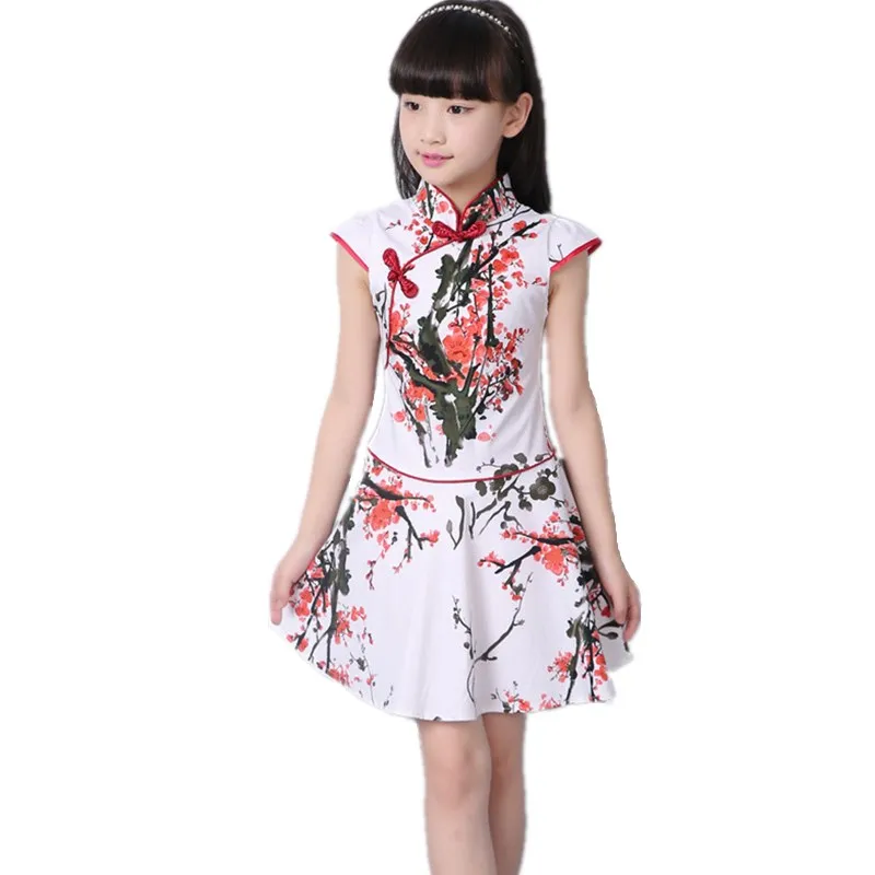 Платье в китайском стиле для девочек повседневная детская одежда элегантные