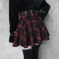 2020 high waist mini gothic skirt lace up front a line checkered harajuku dancing korean style sweat short punk skirts clubwear