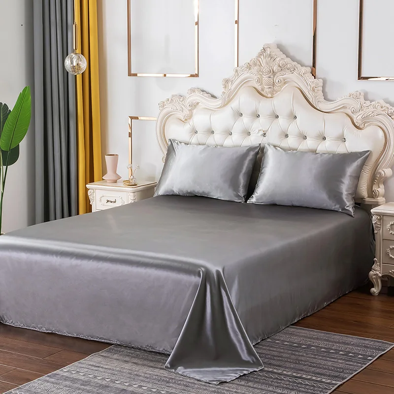 Шелковый атлас плоская простыня защитный чехол на матрас гладкое покрывало