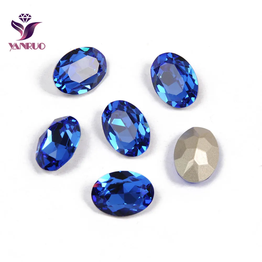 YANRUO, 4120, овальные украшения, стеклянные стразы, драгоценные камни, сделай сам, кристаллы для шитья, Необычные камни, заостренные сзади, пришитые стразы, яркие для одежды - Цвет: Sapphire