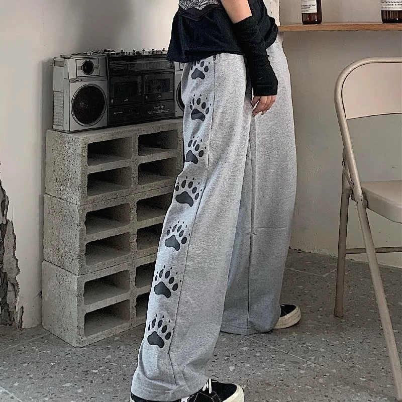 

QWEEK Harajuku Sweat Pants Women Baggy Hippie Streetwear Jogging Wide Leg Pants Korean Fashion Cartoon Print Casual Trousers