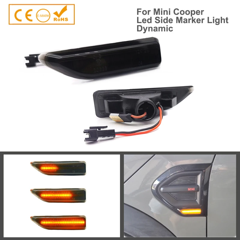 

2x For Mini Cooper Countryman F60 2017-2021 LED Dynamic Side Marker Lights Smoked Turn Signal Lamps Amber Canbus Car Accessories