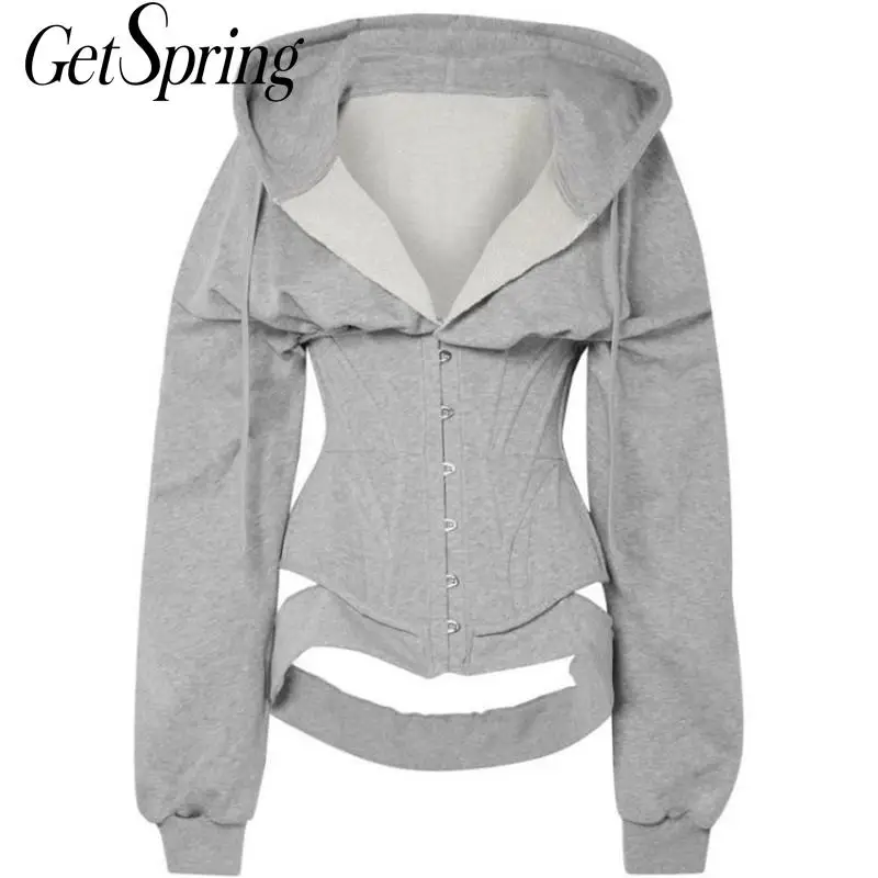 Женская Асимметричная Толстовка Getspring черная или серая Повседневная толстовка с