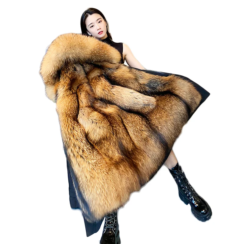 NEW Luxury Clothes Women Fur Parkas Large Size Winter Faction Overcomes Imitation Raccoon Fur Coat Super Warm Removable 402