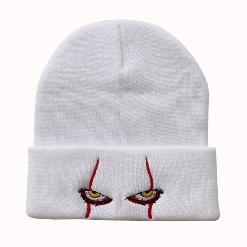 

6 Colors Winter Soft Outdoor Beanie Cap Solid Color Warm Knitted Hat Scary Eyes Hood Hat Unusual Outside Halloween Hats