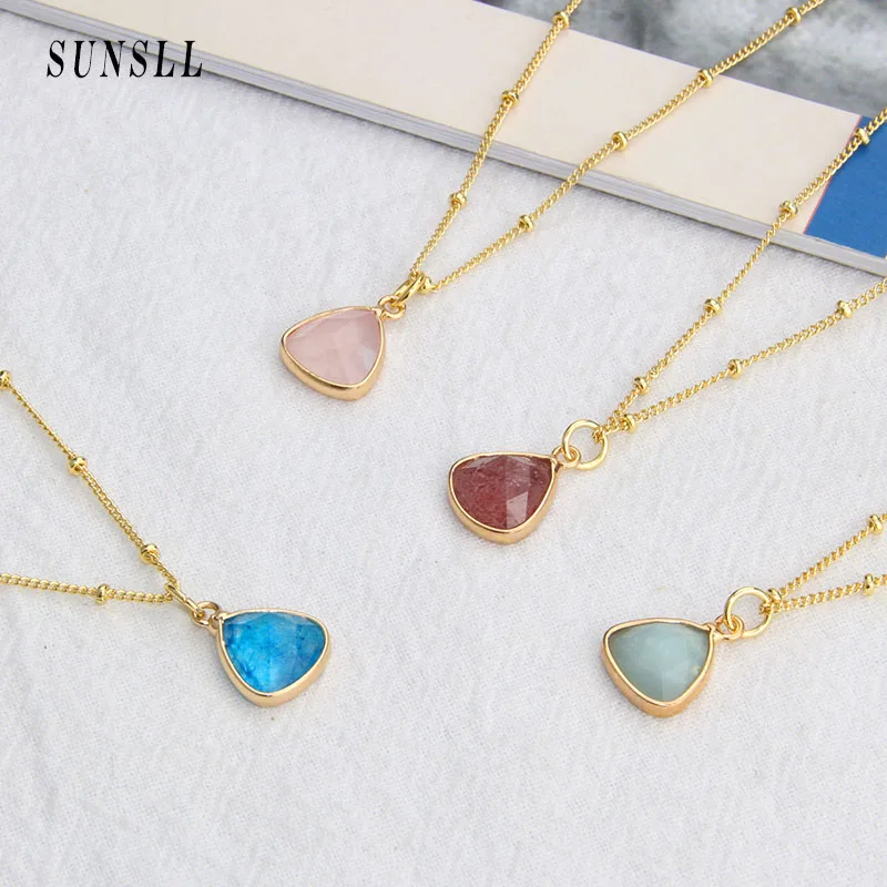 

SUNSLL New Design INS Hot Selling Candy Colors Light Luxury Style Natural Stone Pendant Retro Gold-plated Necklace Jewelry Gift