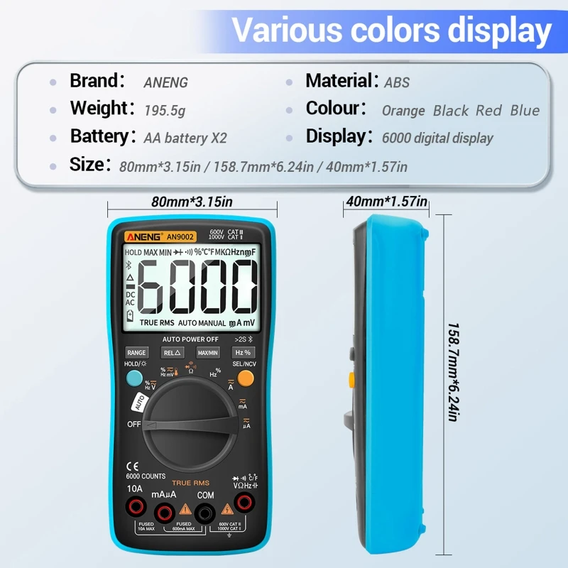 

AN9002 Bluetooth Digital Multimeter 6000 Counts True RMS Auto-Range AC/DC Volt U7EA